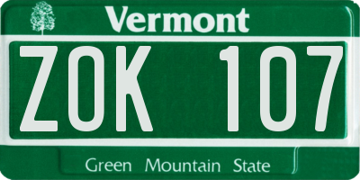 VT license plate ZOK107
