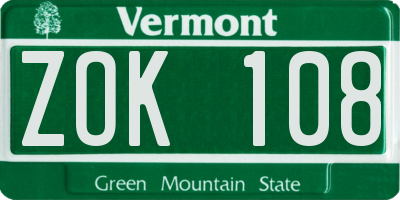 VT license plate ZOK108