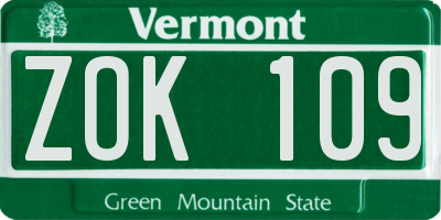 VT license plate ZOK109