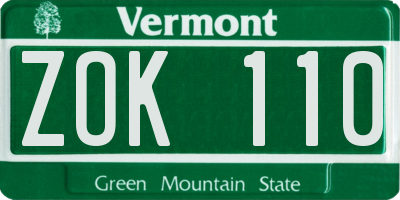 VT license plate ZOK110