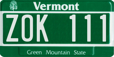 VT license plate ZOK111