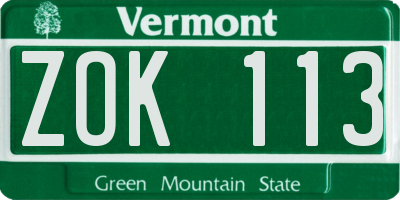 VT license plate ZOK113