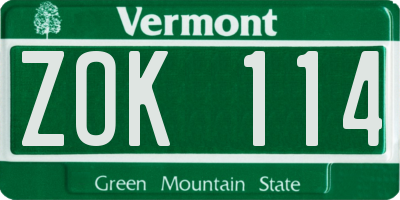 VT license plate ZOK114
