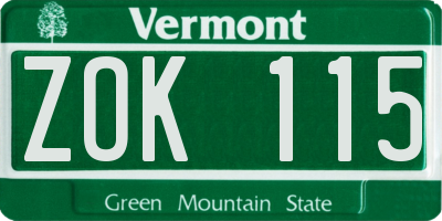 VT license plate ZOK115