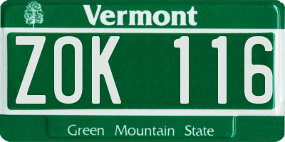 VT license plate ZOK116