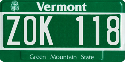VT license plate ZOK118