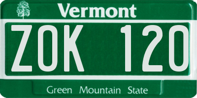 VT license plate ZOK120