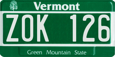 VT license plate ZOK126