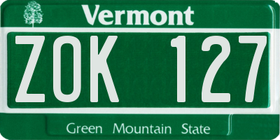 VT license plate ZOK127