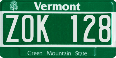 VT license plate ZOK128
