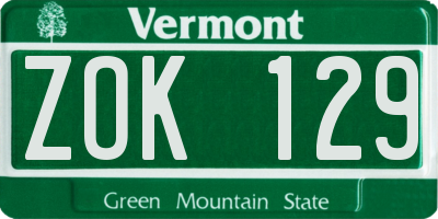VT license plate ZOK129
