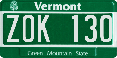 VT license plate ZOK130