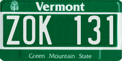 VT license plate ZOK131
