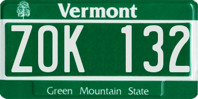 VT license plate ZOK132