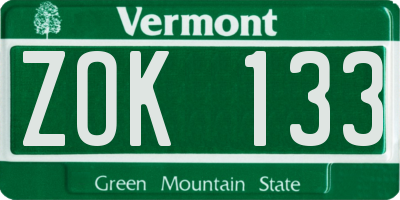 VT license plate ZOK133