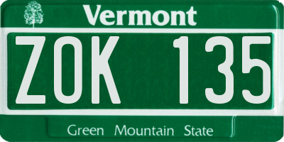 VT license plate ZOK135