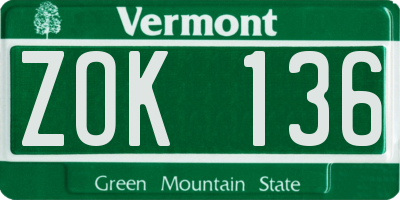 VT license plate ZOK136