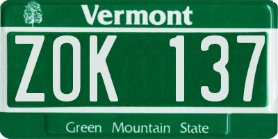 VT license plate ZOK137