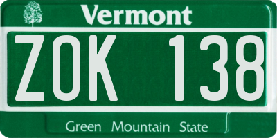 VT license plate ZOK138