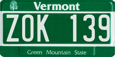 VT license plate ZOK139