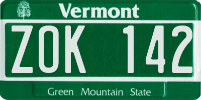 VT license plate ZOK142