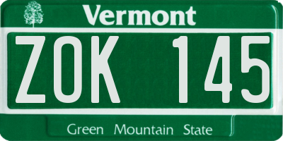 VT license plate ZOK145