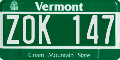 VT license plate ZOK147