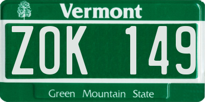 VT license plate ZOK149