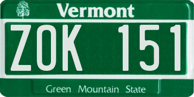 VT license plate ZOK151