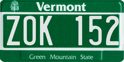 VT license plate ZOK152