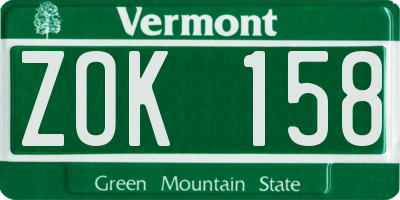 VT license plate ZOK158