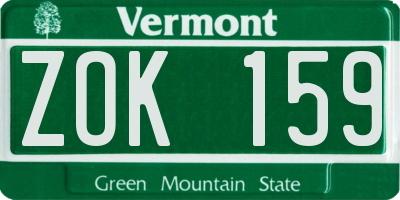 VT license plate ZOK159