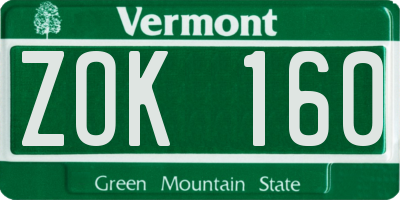 VT license plate ZOK160