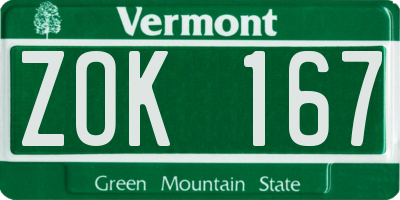 VT license plate ZOK167