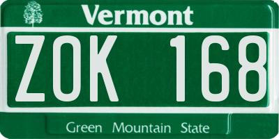 VT license plate ZOK168