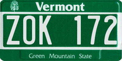 VT license plate ZOK172