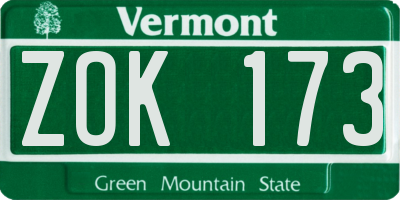 VT license plate ZOK173