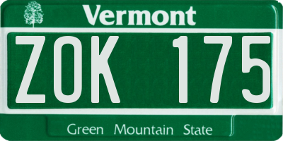 VT license plate ZOK175