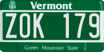 VT license plate ZOK179