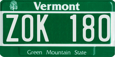 VT license plate ZOK180
