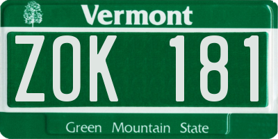 VT license plate ZOK181