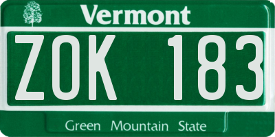 VT license plate ZOK183