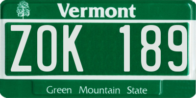 VT license plate ZOK189