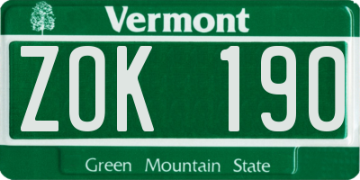 VT license plate ZOK190