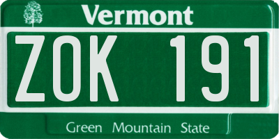 VT license plate ZOK191