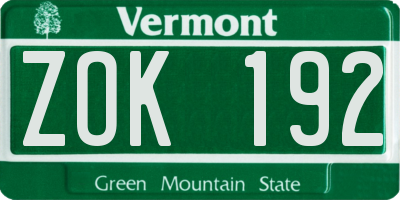VT license plate ZOK192