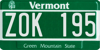 VT license plate ZOK195