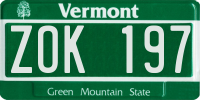VT license plate ZOK197