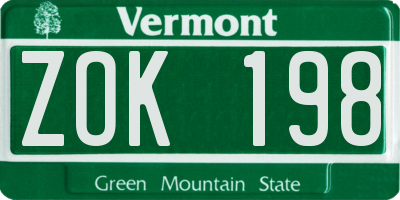 VT license plate ZOK198