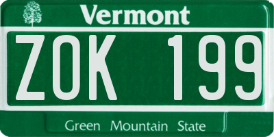 VT license plate ZOK199